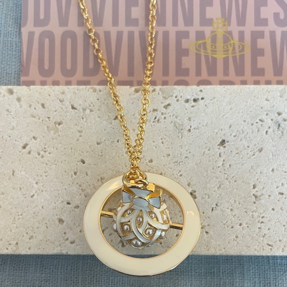 Vivienne Westwood Gold and Cream Orb Pendant - Picture 2 of 5